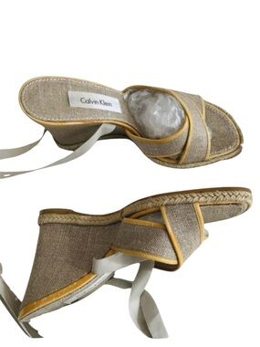 Calvin Klein Sandals Wrap Gladiator Wedge Platform Espadrille Tan Sz 6.5 Boho
